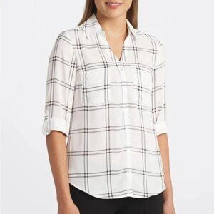 NWT Fortune + Ivy Christelle Button Down Roll Tab Black White Grid Womens Small